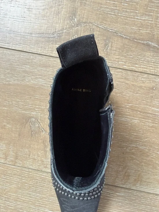 Anine Bing Black Studded Suede Ankle Booties - Picture 2 of 4